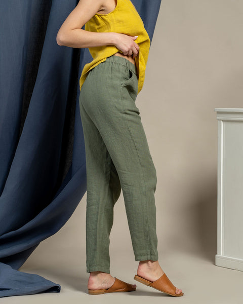 Linen Trousers Dakota Stone Green