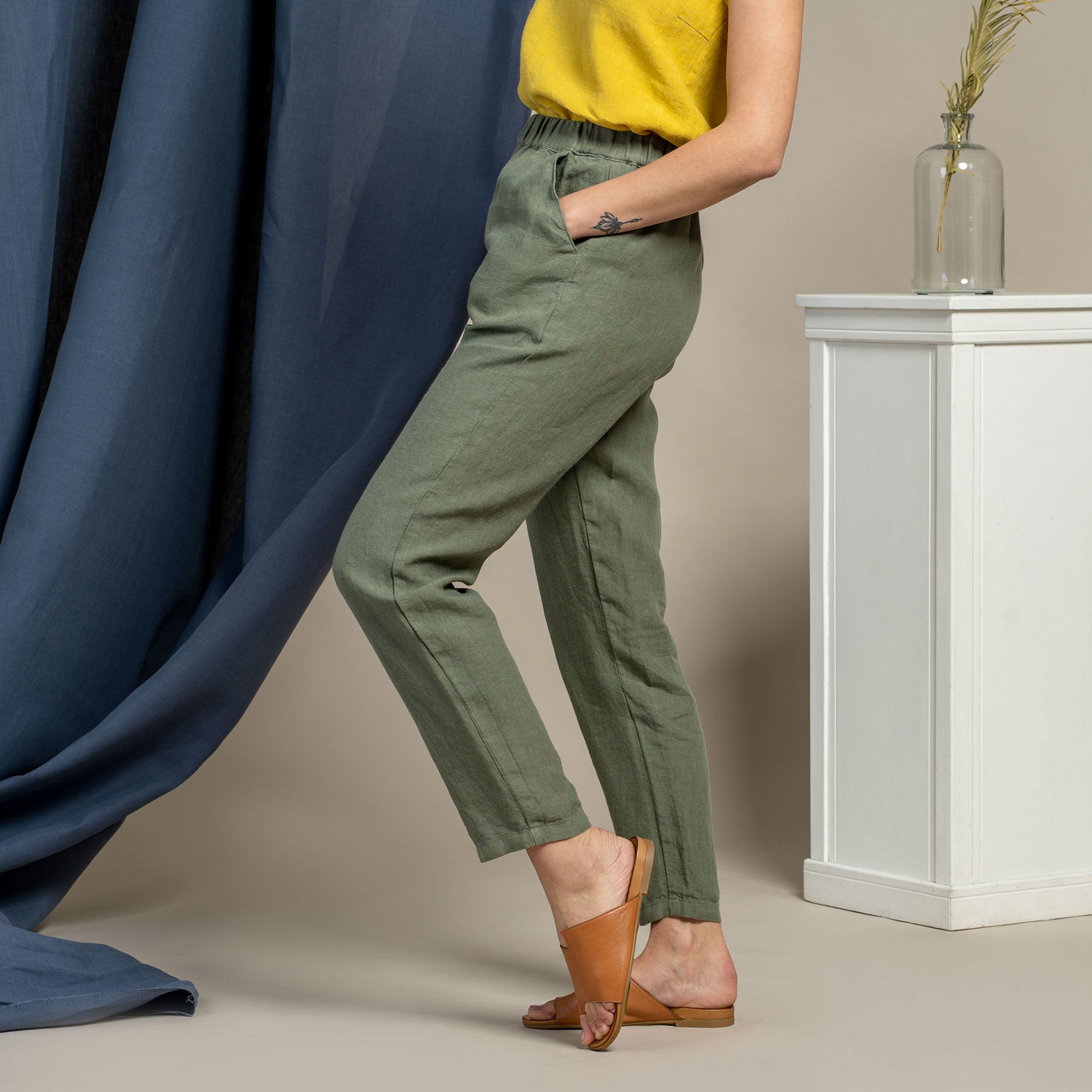 Linen Trousers Dakota Stone Green