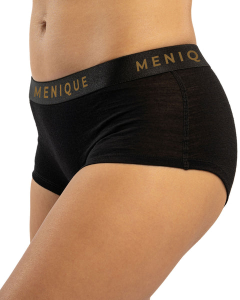 Merino wool boxers in black for women with logo waistband