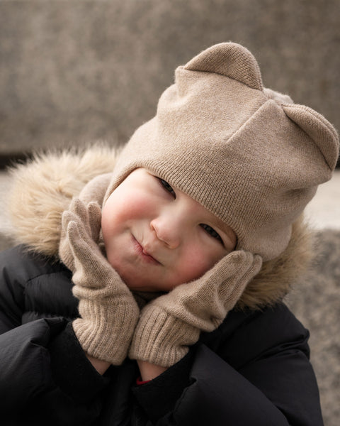 Kids Knitted Balaclava &amp; Gloves 2-Piece Set Creamy beige