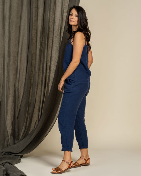 Kim and Dakota Linen Matching Two-Piece Set in Storm Blue color