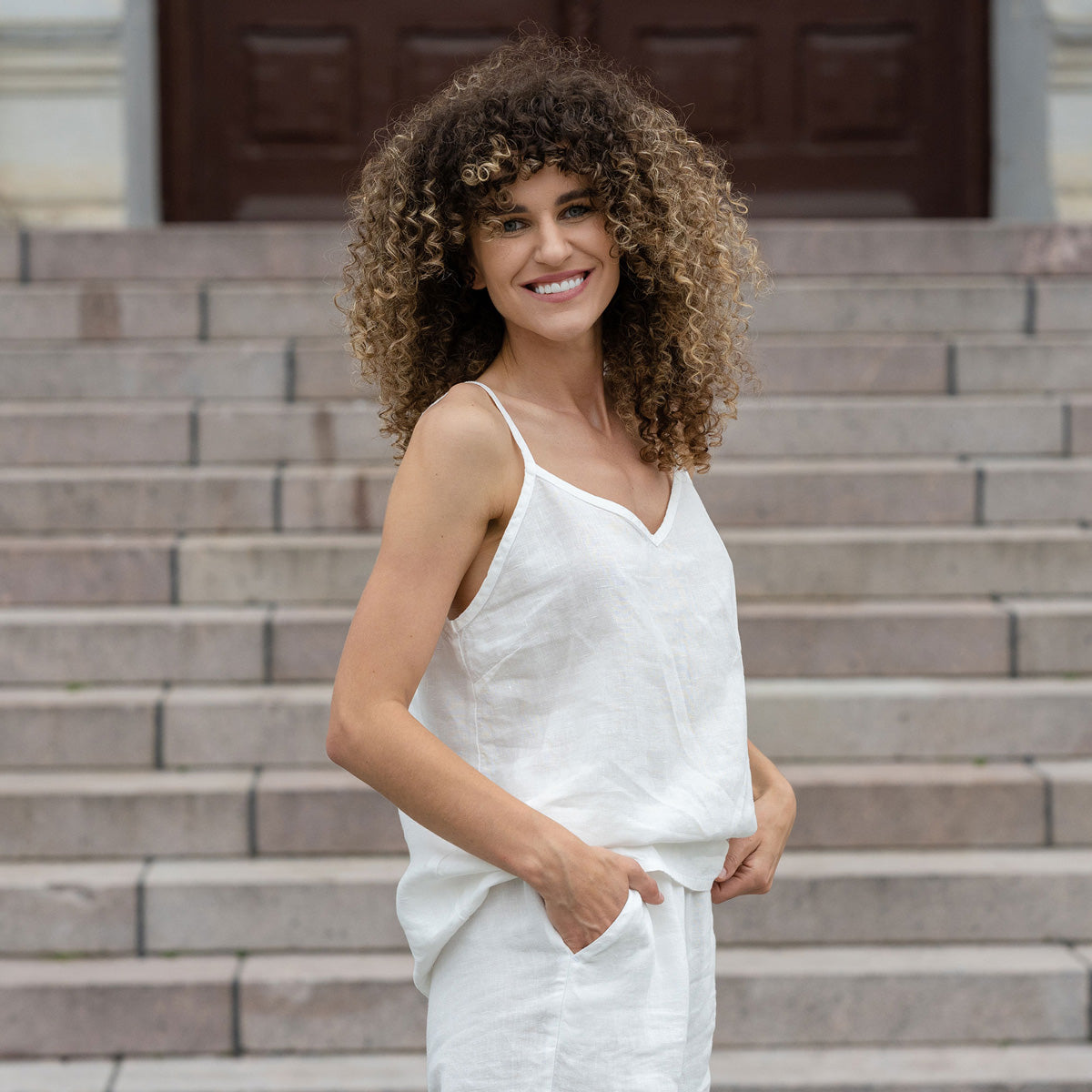 white linen camisole top