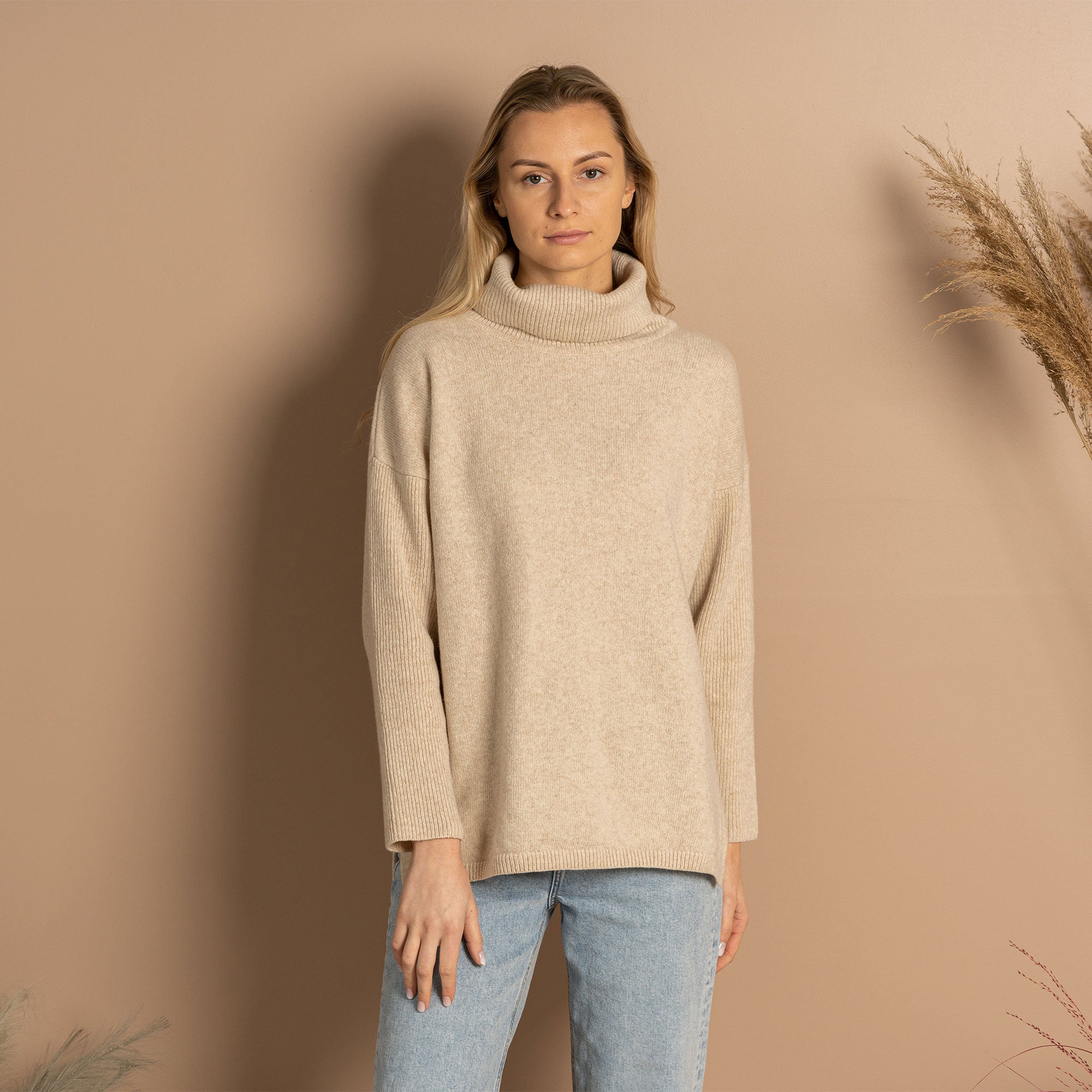 Beige turtleneck 2025 sweater women's