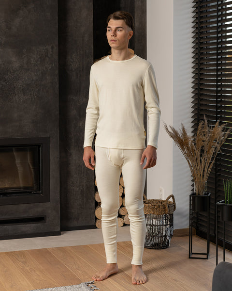 Men&#39;s Merino 250 Set of Long Sleeve &amp; Bottom Rub Natural