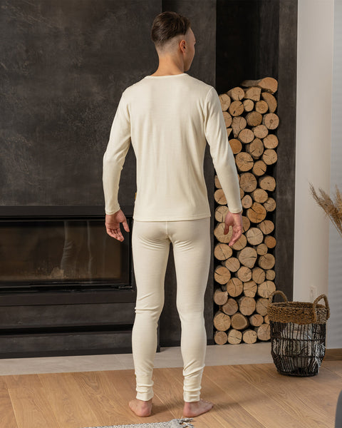 Men&#39;s Merino 250 Set of Long Sleeve &amp; Bottom Rub Natural