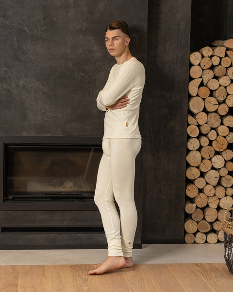 Men&#39;s Merino 250 Set of Long Sleeve &amp; Bottom Rub Natural