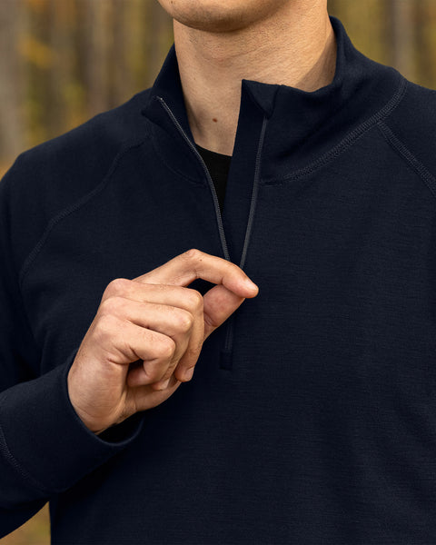 Men&#39;s Merino 250 Zip neck top 250gsm Dark blue