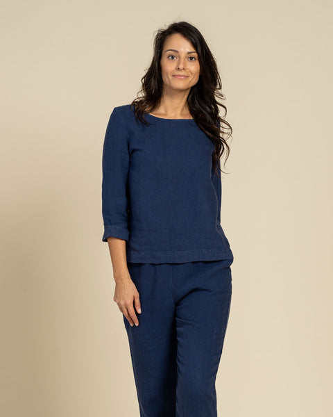Linen Blouse Nora Storm Blue