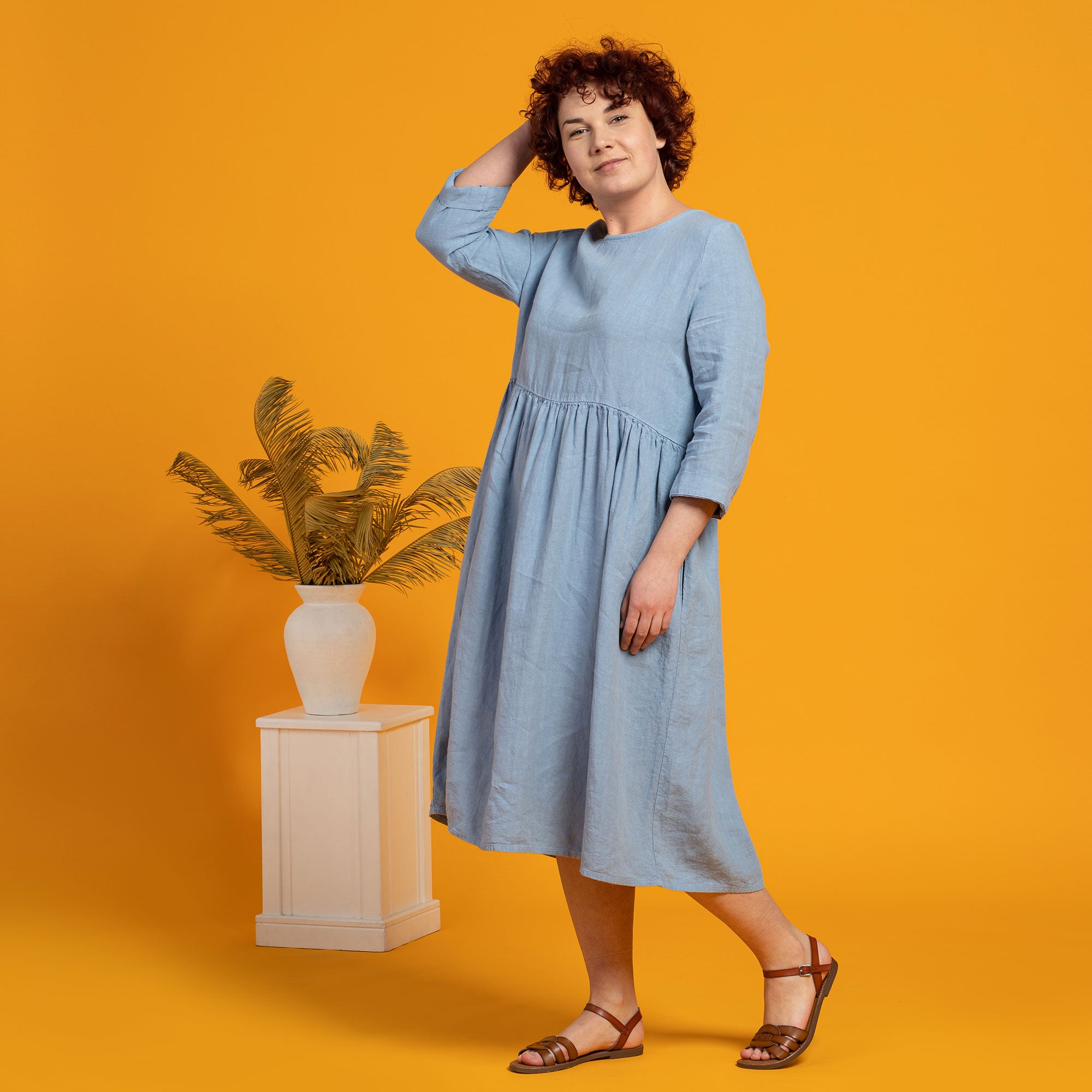 Linen Smock Dress Lucy Cloudy Blue