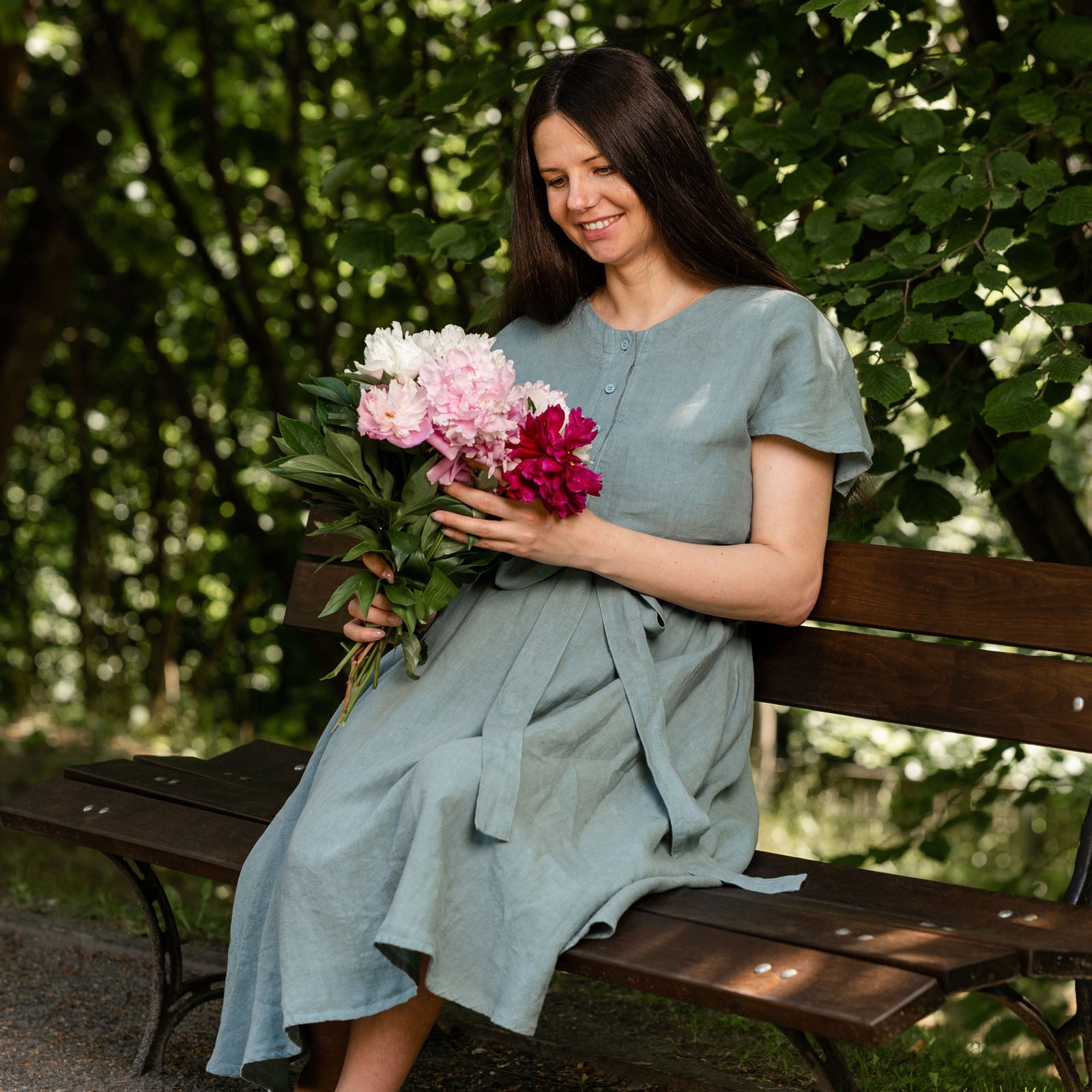 Linen Front Button Dress Brigit Mint Green