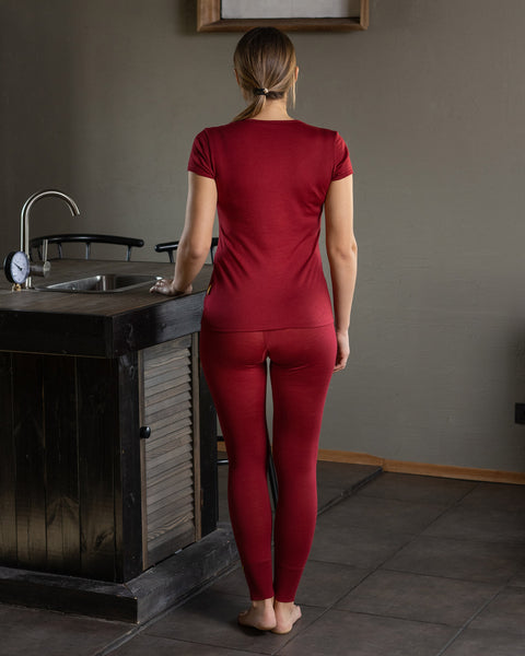 Women&#39;s 160 Merino 2-Piece Set Of Short Sleeve &amp; Bottom Royal cherry