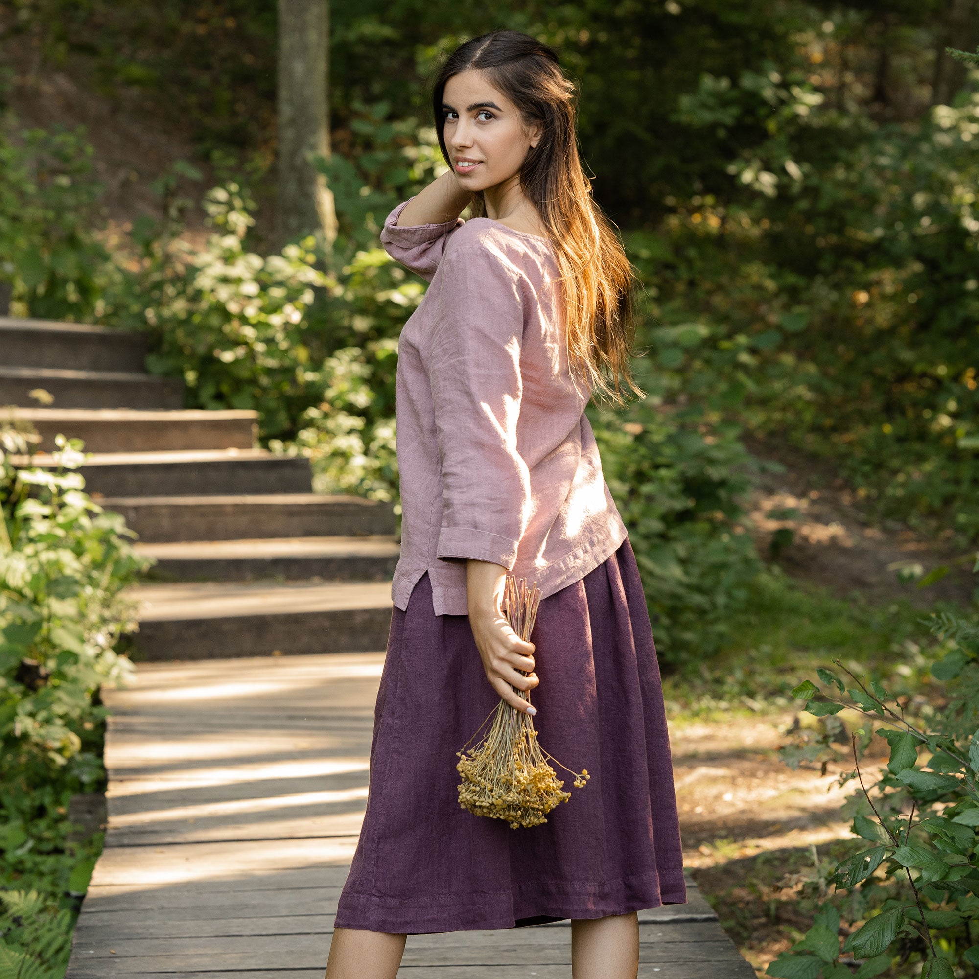 Midi 100 Linen Skirt for Women Storm Blue menique