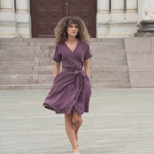 Linen Wrap Dress Eliana Shadow Purple