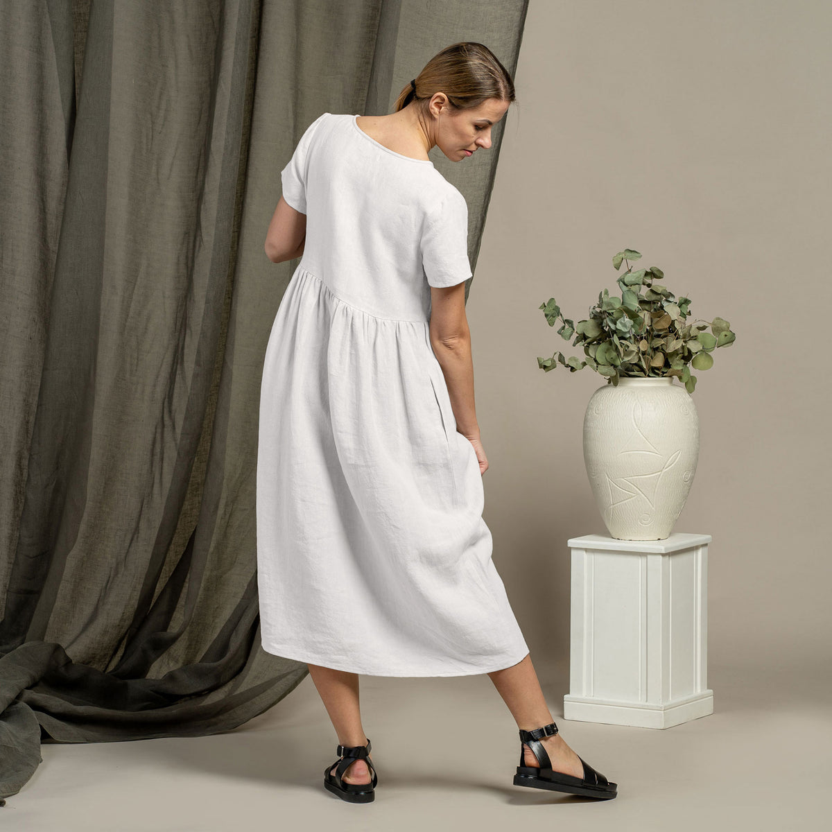 White linen best sale smock dress