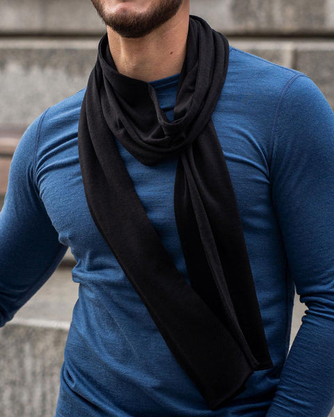 Men&#39;s Scarf Black Merino Wool