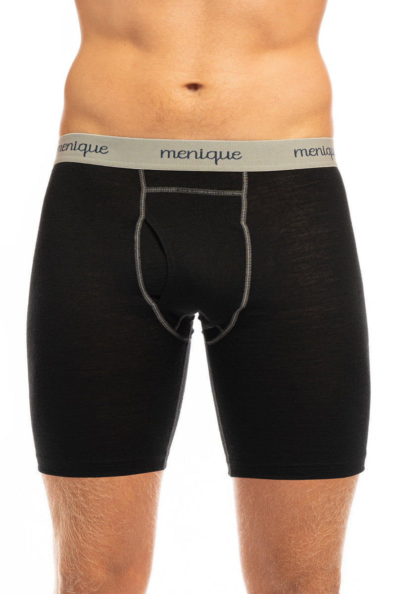 Men's 100% Merino Wool Boxer Brief Underwear - Small / Black